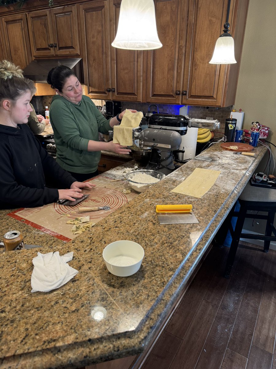 bhennrich's tweet photo. Christmas Eve dinner prep has begun. #Homemade Veal and Spinach Ravioli. First time Briana has helped. #ChristmasEveDinnerTradition #Food #CookingTwitter https://t.co/Qhe6uwa1bM
