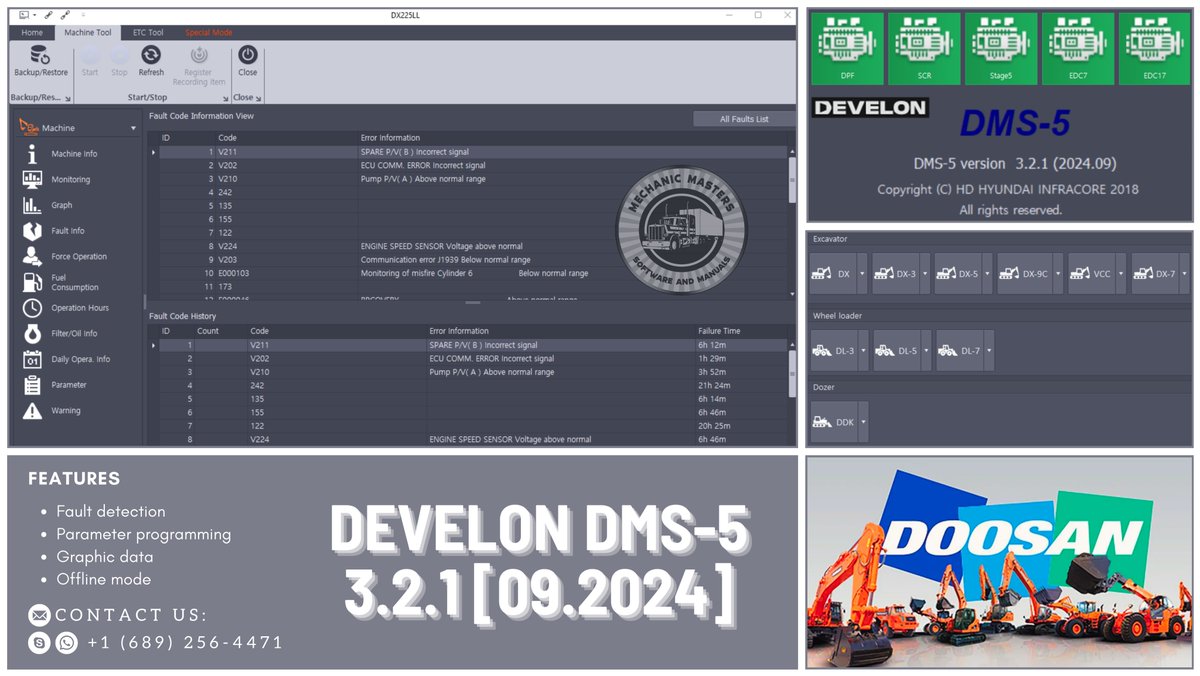 🛠️ DOOSAN DEVELON DMS-5 [09.2024]

#Doosan #Construction #Equipment #Machine

𝗖𝗢𝗡𝗧𝗔𝗖𝗧 𝗨𝗦:
📱 WhatsApp: wa.link/291eqd
📱 Skype: bit.ly/Diesel_Software

Software solutions for mechanical diagnostics including industrial machinery, agriculture and construction 🧰