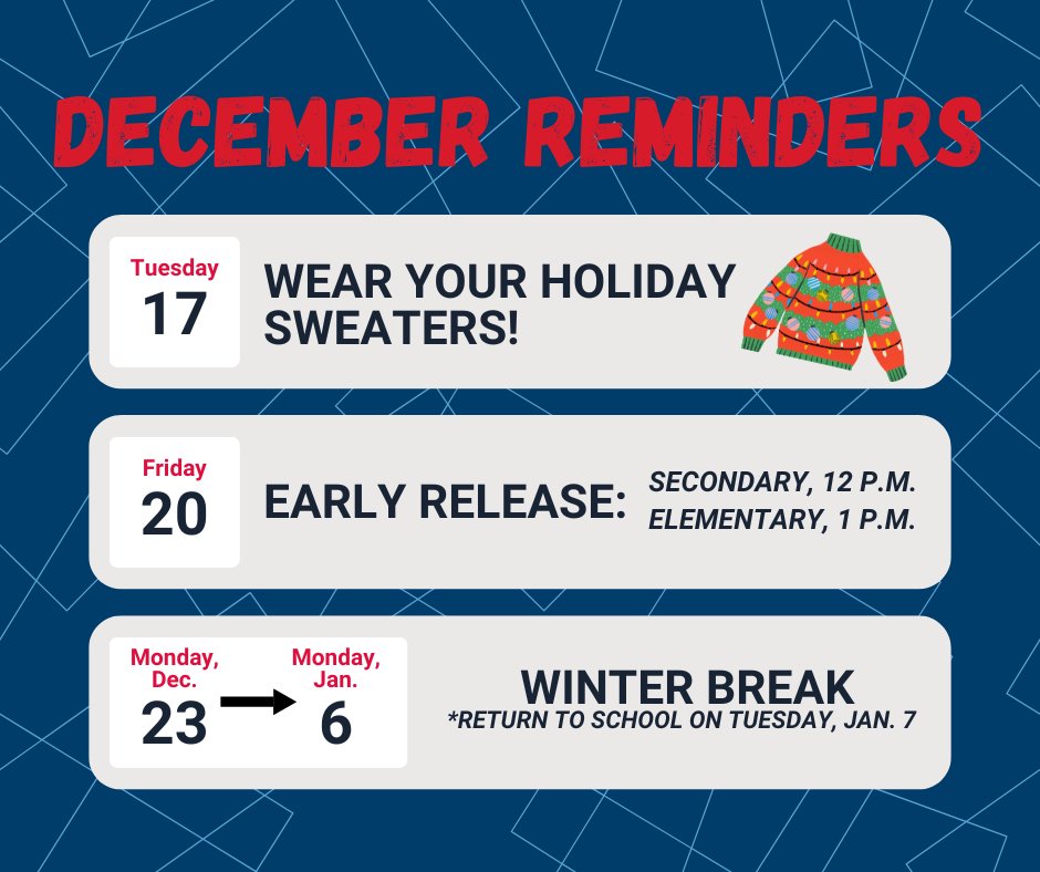 A few reminders as we sleigh through December!📆