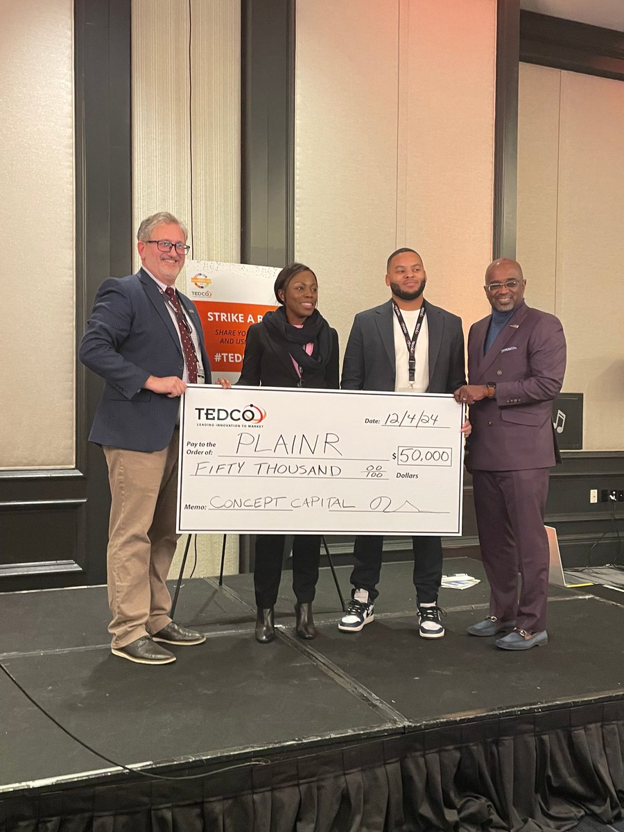 Congratulations to our Concept Capital Pitch Competition winner Lydia Ofori and her company Plainr 🎉 

As part of TEDCO’s Concept Capital program, Plainr will receive a $50,000 investment to grow its business.  

#TEDCOExpo #ConceptCapital