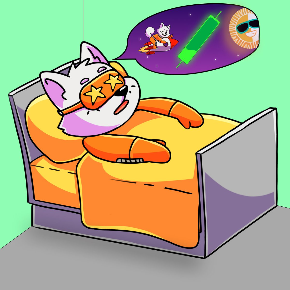 MoonDogMission's tweet photo. Even when MoonDog is sleeping, he is looking at the sun.