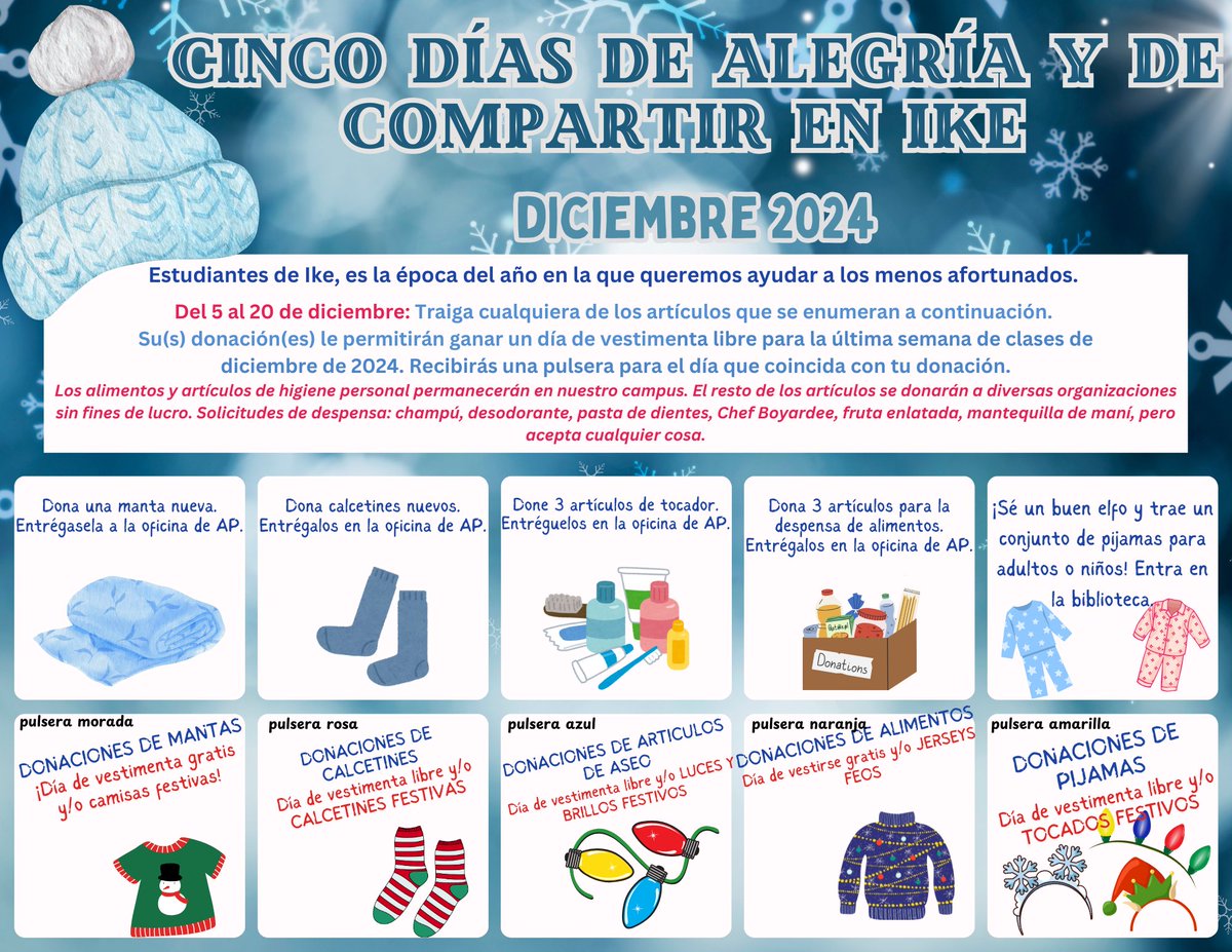Ike MS NEISD (@ikeneisd) on Twitter photo Ike Students: it’s that time of year when we come together to make a difference. If you are able, please donate any of the listed items. #IKEon3FAMILYon6 <a href="/jayxherrera/">Jason Herrera</a> <a href="/APSam_Can91/">Samantha Canales</a> <a href="/IKEAthletics/">IKE Generals Athletics</a> Ike Students: it’s that time of year when we come together to make a difference. If you are able, please donate any of the listed items. #IKEon3FAMILYon6 <a href="/jayxherrera/">Jason Herrera</a> <a href="/APSam_Can91/">Samantha Canales</a> <a href="/IKEAthletics/">IKE Generals Athletics</a>