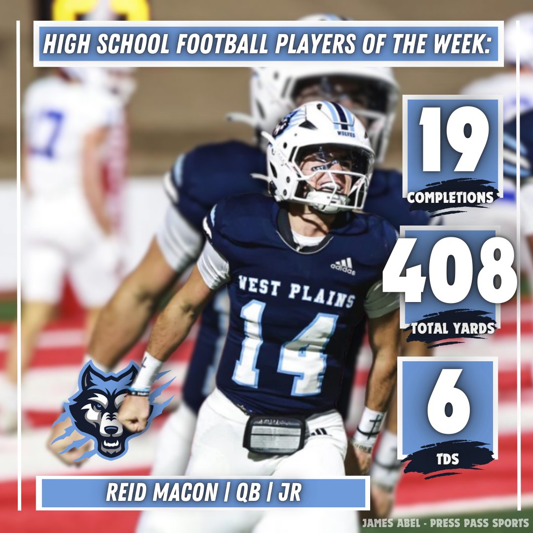 The week 14 MyHighPlains.com high school football player of the week is junior quarterback Reid Macon, from West Plains High School. trib.al/cKMR5cz