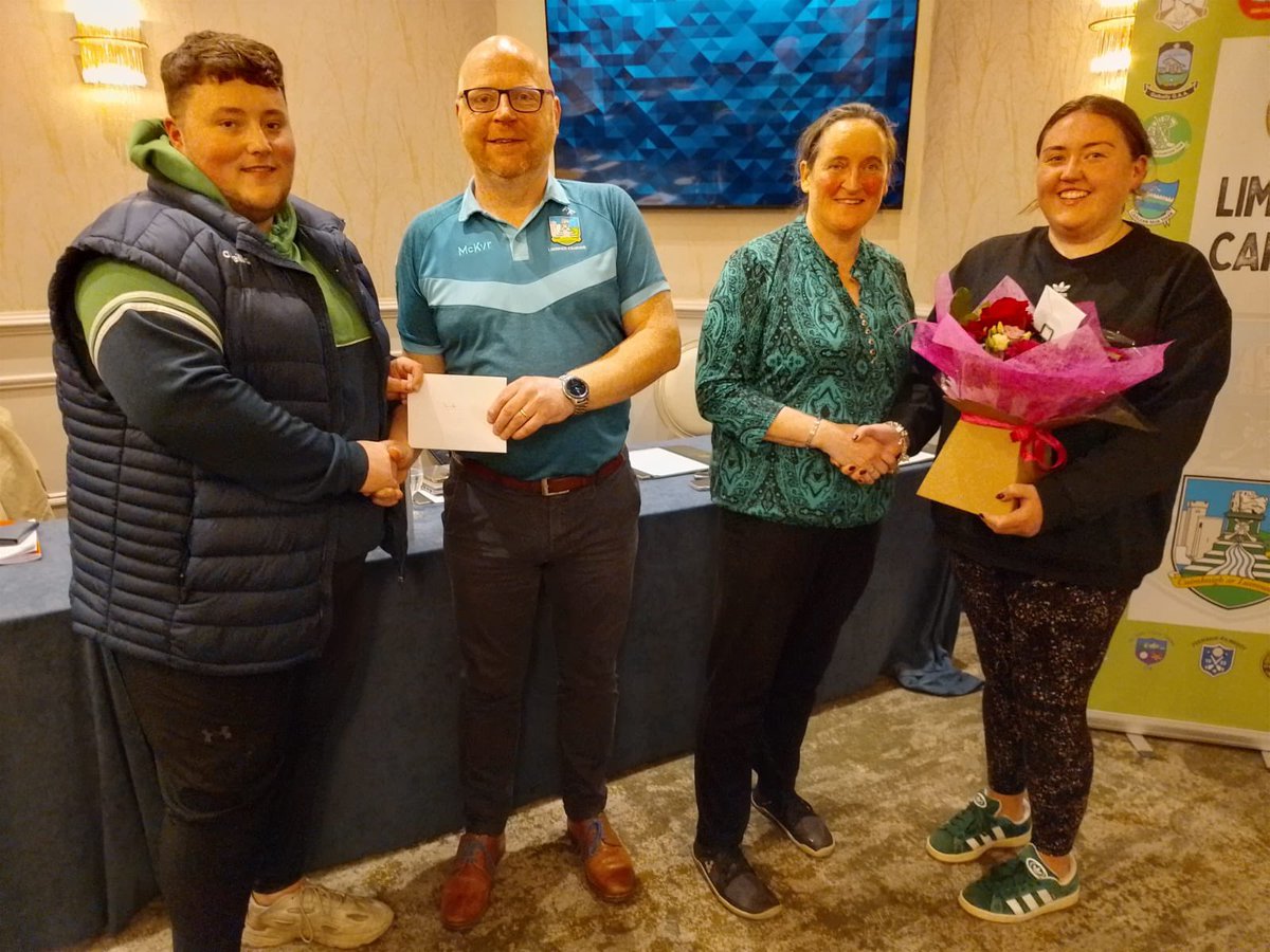 LimCamogie's tweet photo. We held our AGM in the @WoodlandsHouse this evening and following the completion of another successful AGM we presented Jack Ward outgoing Dev Officer and Emer Kenny outgoing PRO with a token of our appreciation for the work they have done over the last three years as officers👏🏻 https://t.co/xOQVTke06d