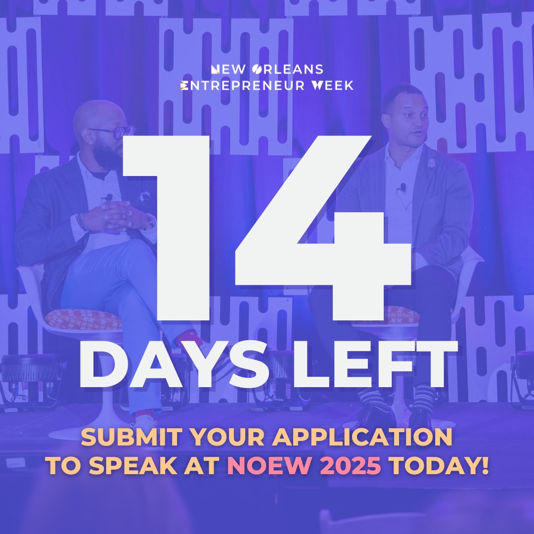New Orleans Entrepreneur Week (NOEW) (@hellonoew) on Twitter photo ⏳ Just 14 days left to apply for #NOEW25! 🎉
Lead a workshop, share your journey, or host a Neighborhood event at New Orleans’ premier innovation festival (March 24-29, 2025).
📅 Apply by Dec 20: noew.org/applications-2…
Co-produced by <a href="/TheIdeaVillage/">The Idea Village | Startup | Nola & Gulf Coast</a> & <a href="/Loyola_NOLA/">Loyola New Orleans</a> CECD. ⏳ Just 14 days left to apply for #NOEW25! 🎉
Lead a workshop, share your journey, or host a Neighborhood event at New Orleans’ premier innovation festival (March 24-29, 2025).
📅 Apply by Dec 20: noew.org/applications-2…
Co-produced by <a href="/TheIdeaVillage/">The Idea Village | Startup | Nola & Gulf Coast</a> & <a href="/Loyola_NOLA/">Loyola New Orleans</a> CECD.