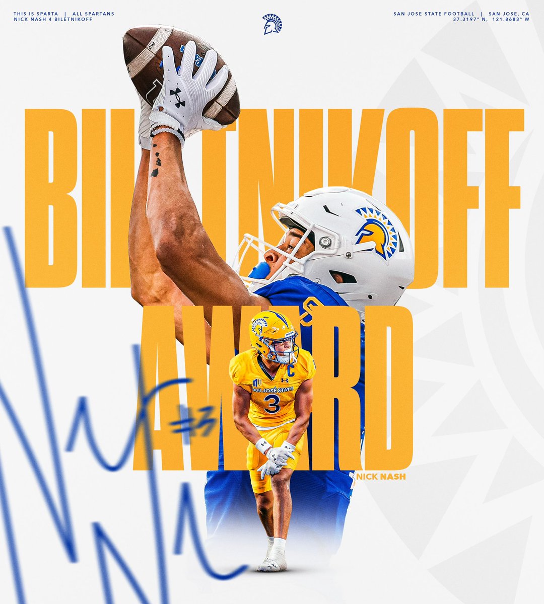SpartySpotlight's tweet photo. Only the 4th WR to ever lead the nation in receptions, yards, and rec. TDs.
1st MW WR with 1,350+ yards, 16+ TDs, and 100+ receptions since Davante Adams.
1st player in FBS history with 15+ rec TDs and 2+ passing TDs in a season.
There is only one Nick Nash.
#bil3tNICKoff https://t.co/pFAmz2RFMZ