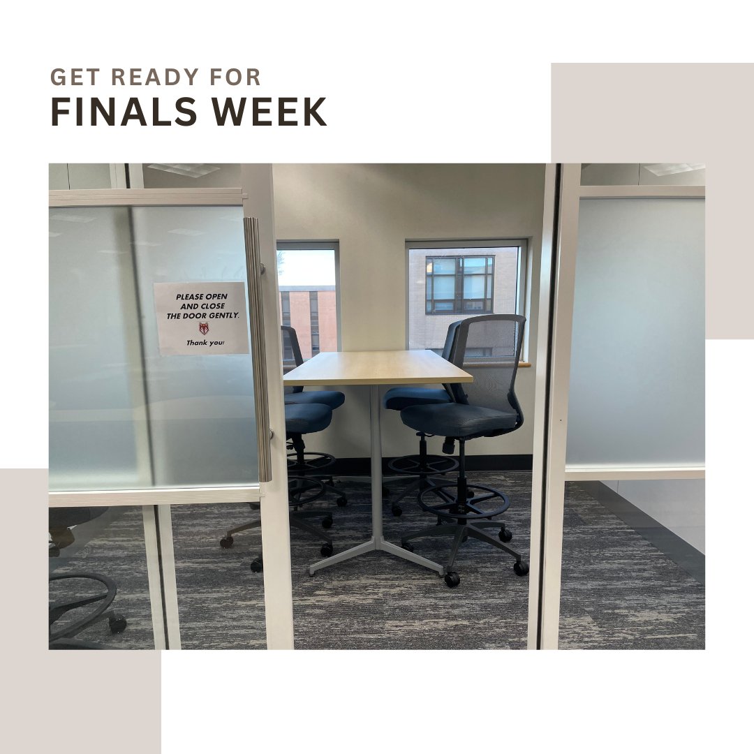 Looking for a private space to study or finish up a final group project? Try a study room! Study rooms are available on a first-come, first-served basis on both the top and bottom floors.