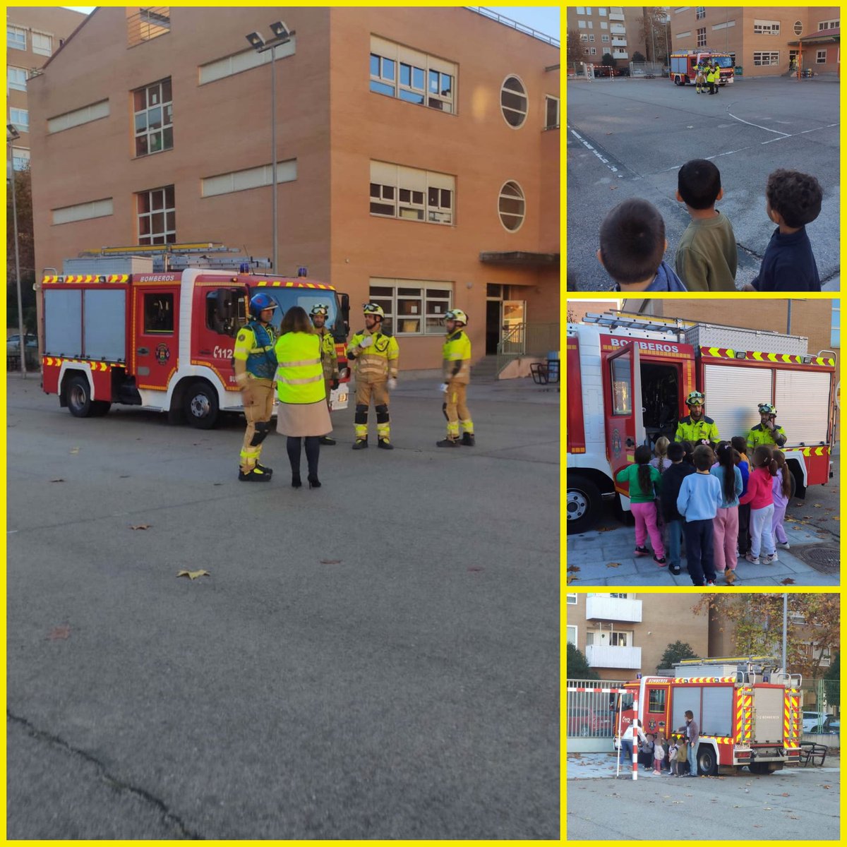 Hoy hemos hecho nuestro simulacro de evacuación anual. Estamos preparados para actuar ante cualquier emergencia.
Al final, nuestros pequeños se han acercado a saludar a los bomberos con miradas de admiración y asombro. 😍 
Gracias por su colaboración y su cariño. <a href="/alcorconbombero/">Bomberos de Alcorcón</a>