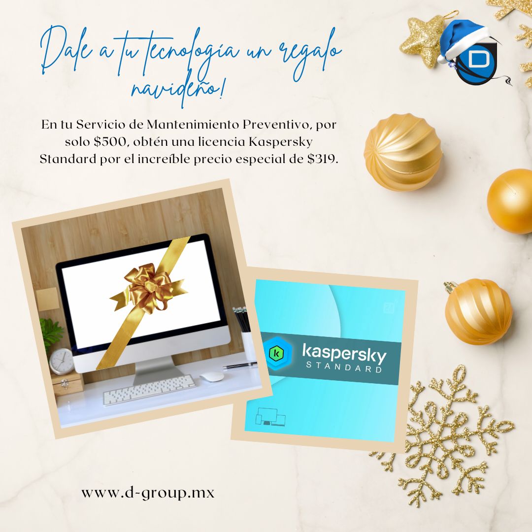 DGroupPTech's tweet photo. 🎅 ¡Esta Navidad, tu tecnología merece lo mejor!
✨ Servicio Preventivo por $500 + Antivirus Kaspersky por solo $319.
📅 Vigente hasta el 20 de diciembre. https://t.co/5972NJr72r