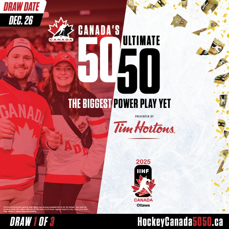 HockeyCanada's tweet photo. 🚨 Canada’s Ultimate 50/50 is back! 🚨

🚨 Le moitié-moitié par excellence du Canada est de retour! 🚨

Learn more: https://t.co/9R8cVJOGOB
Détails : https://t.co/xO5FKa8hBh

@TimHortons