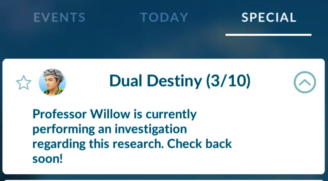 KamikeoPoGo's tweet image. “Let’s get on with it, WILLOW! … Give us a ‘Catch 5️⃣0️⃣0️⃣ Pokemon’ or a ‘Make 1️⃣0️⃣0️⃣0️⃣ #ExcellentThrows’ task while we wait!” 🙄🫨

#DualDestiny #SpecialResearch #PokemonGo #PokemonGoApp