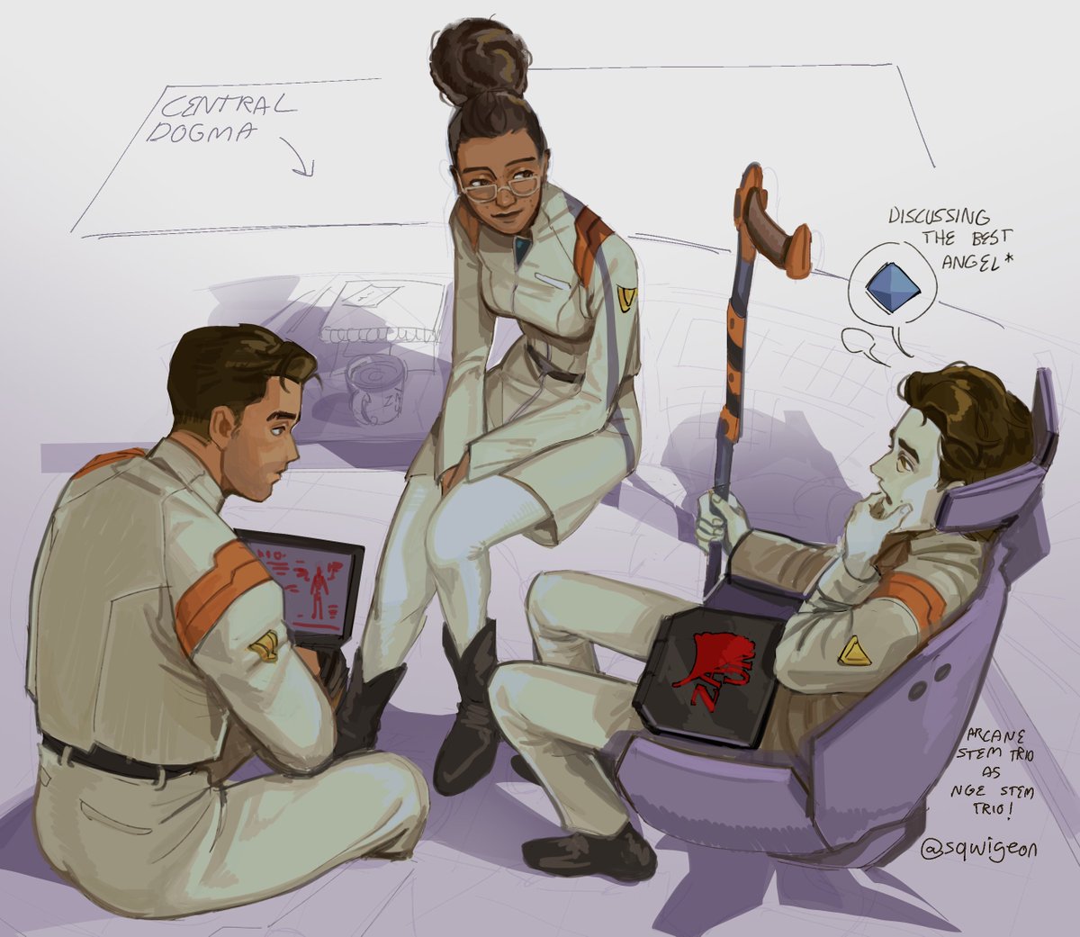 Here they are! Sky, Viktor and Jayce as Hyuga, Aoba and Maya in no particular order #Arcane #evangelion (Arcanevangelion)