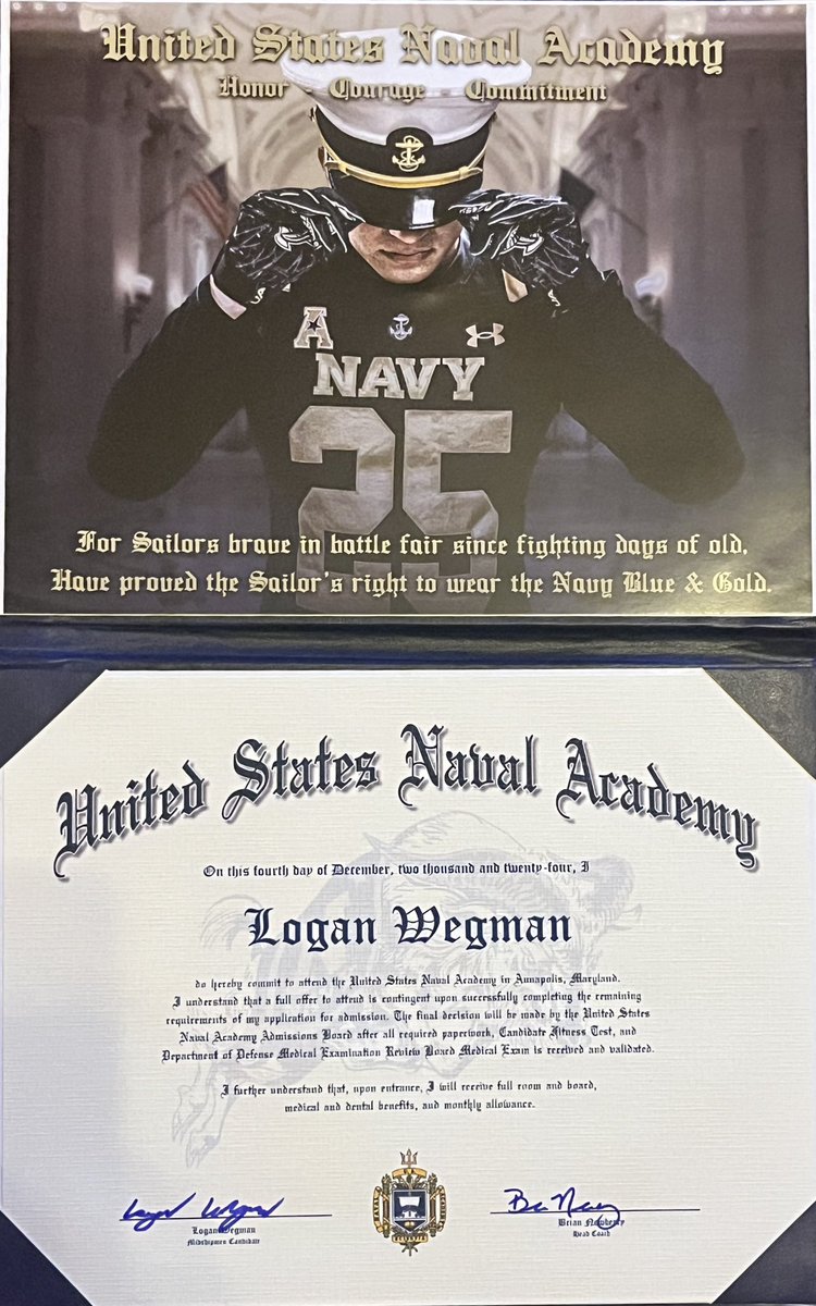 I am proud to announce that I have officially signed with the United States Naval Academy! #GoNavy 
<a href="/NavyFB/">Navy Football</a> <a href="/NavyCoachYo/">Mick Yokitis</a> <a href="/Jay_Guillermo57/">Coach Jay Guillermo</a> <a href="/_CoachNew/">🇺🇸 Brian Newberry ⚓️</a> <a href="/ExeterTwpFB/">EXeter Twp PA FB</a> <a href="/ExeterAthletics/">ExeterTwpSD Sports</a>