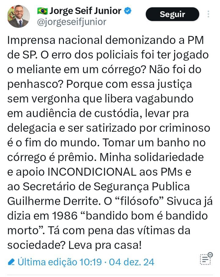 senador da República dizendo que tem jogar suspeito de crime do alto de um penhasco prova que a imunidade parlamentar é indulto pra marginais com mandato cometerem todo tipo de absurdo