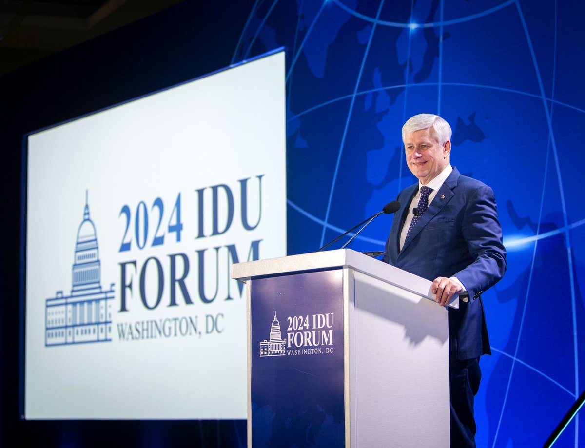 stephenharper's tweet image. This morning I was honoured to officially open #IDUForum2024 in Washington, DC. My thanks to IDU member parties and partners from around the world, and to the @GOP for their terrific welcome. The IDU is about building relationships and sharing best practices in support of freedom…