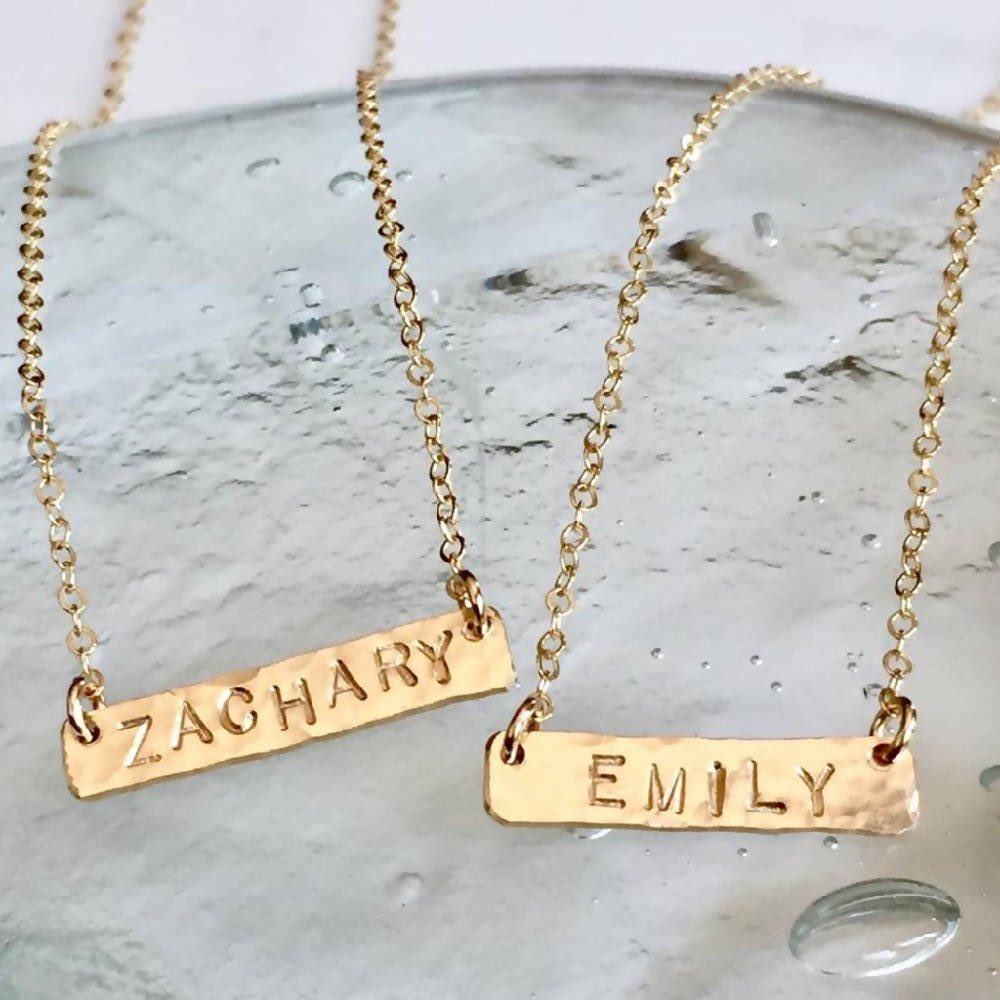 Stamped “name bar”  necklaces - 14kt 
for  🎁 usastrong.io/products/stamp…