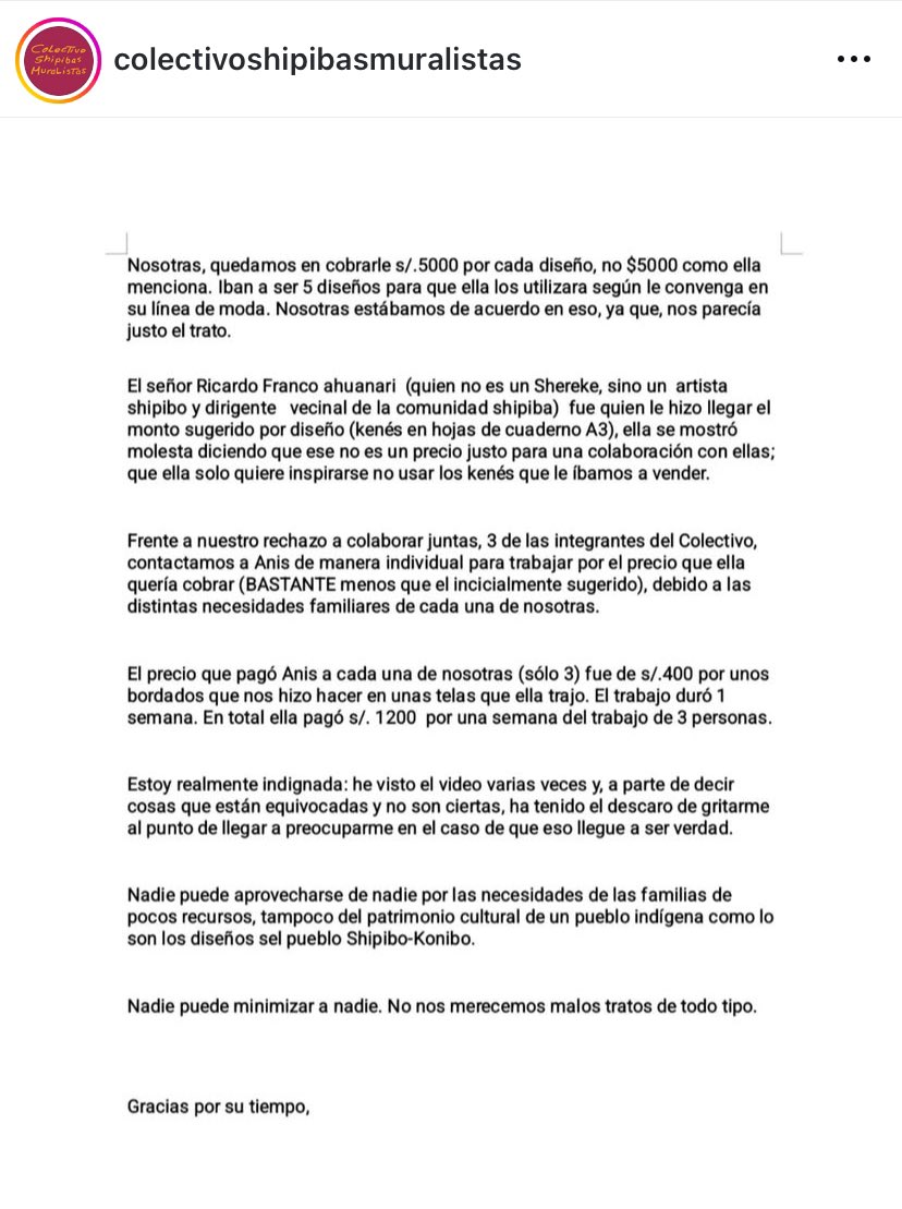 Milka Franco, mujer shipiba de la comunidad de Cantagallo desmiente a Anís Samanez y relata que esta la agredió verbalmente por teléfono. Nunca pagó 4 mil dólares sino 1200 soles en total a 3 personas por una semana de trabajo.