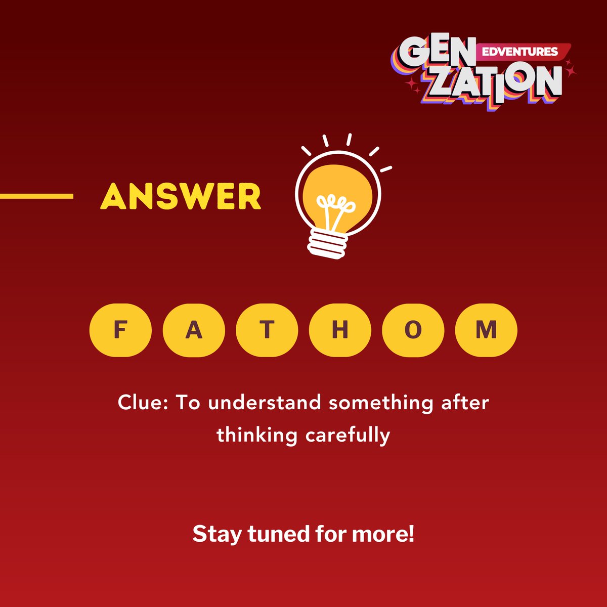 NST_Online's tweet photo. The answer to yesterday's word jumble is: Fathom. How did you do? Keep your brain sharp with our weekly puzzles!

#NSTGenZationSeries #GenZationEdVentures #WordGame #WordJumbleAnswer https://t.co/GEiCAxa1rN