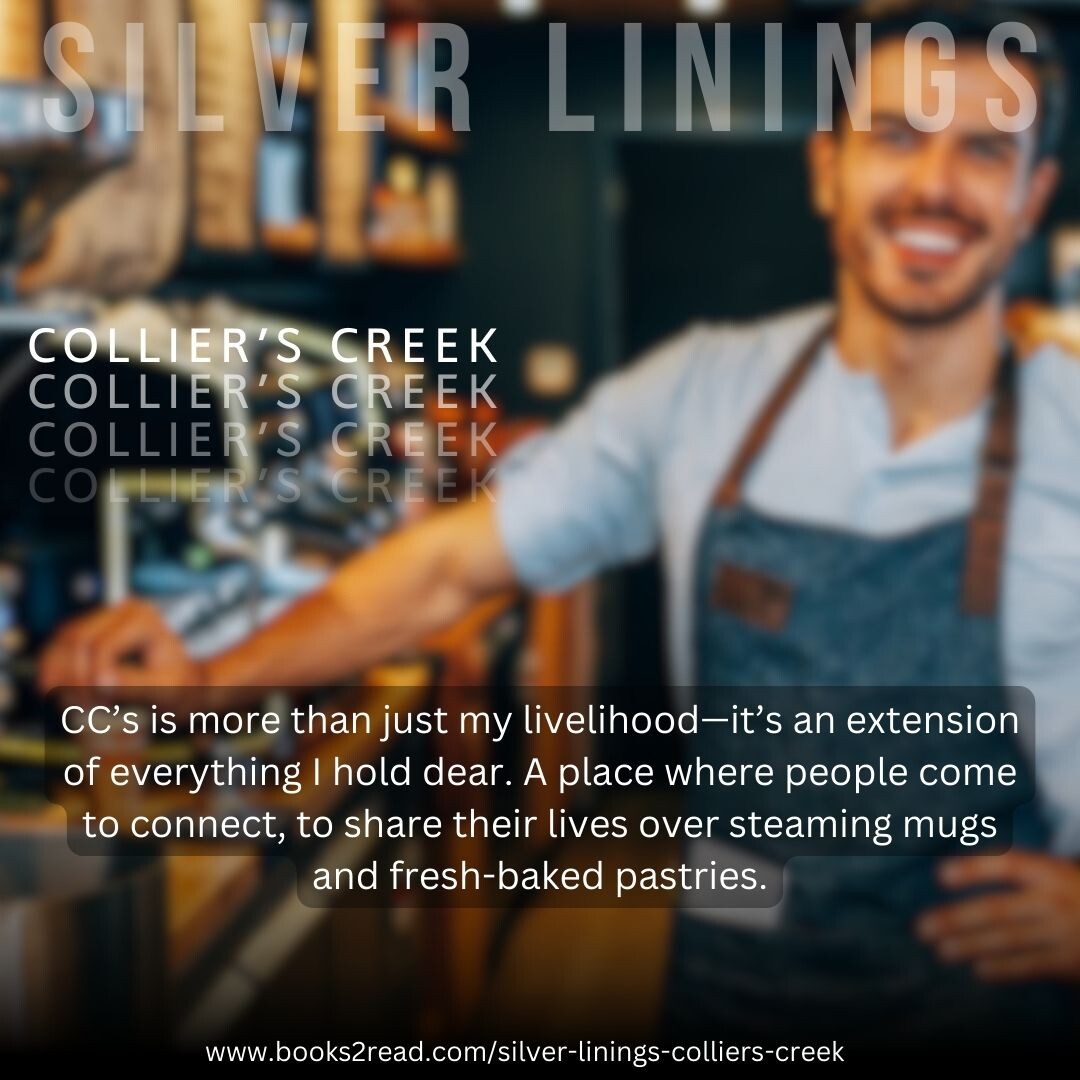 Come visit Collier's Creek for the holidays. You'll meet Cam in SILVER LININGS. He owns and runs CC's, the local coffee shop.

#mmromance #mmholidayromance #smalltownromance #collierscreek #kindleunlimited

books2read.com/silver-linings…