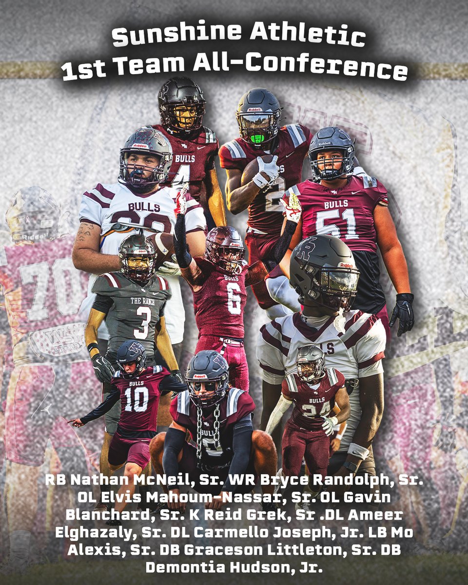 Our Sunshine Athletic Conference 1st Team All- Confernce members!

#WiregrassFootball #GoBulls #RanchLife #HornsUP