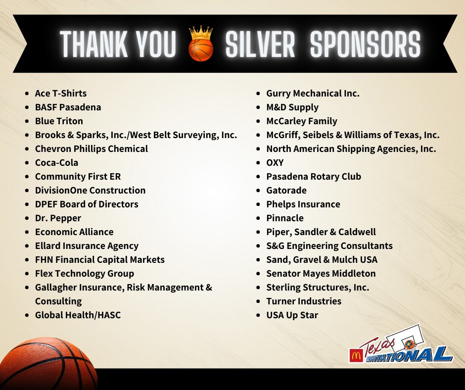 Thank you to our Silver Sponsors for your valuable support as we wrap up the 2024 McDonald's Texas Invitational! 🥈