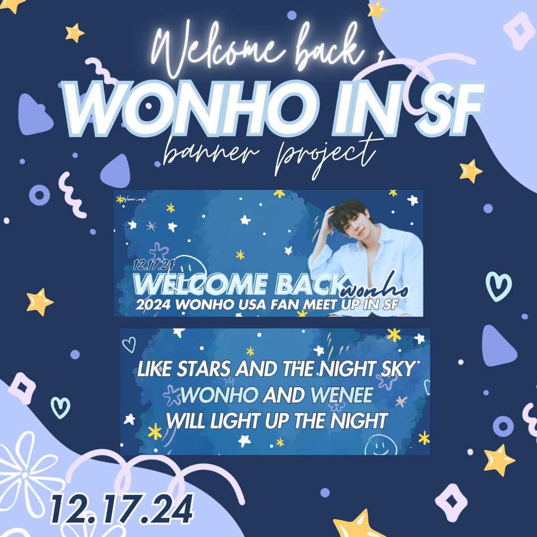 WENEEs 💙💙

<a href="/official__wonho/">WONHO Official</a> is finally coming back in the bay and we’re celebrating with a little banner project for his meet up. 

Follow for updates day of to pick up your own banner and some other goodies ~

#원호 #wonho #wonhoinsf #wonhousafanmeetinsf #WELCOMEBACK_WENEE