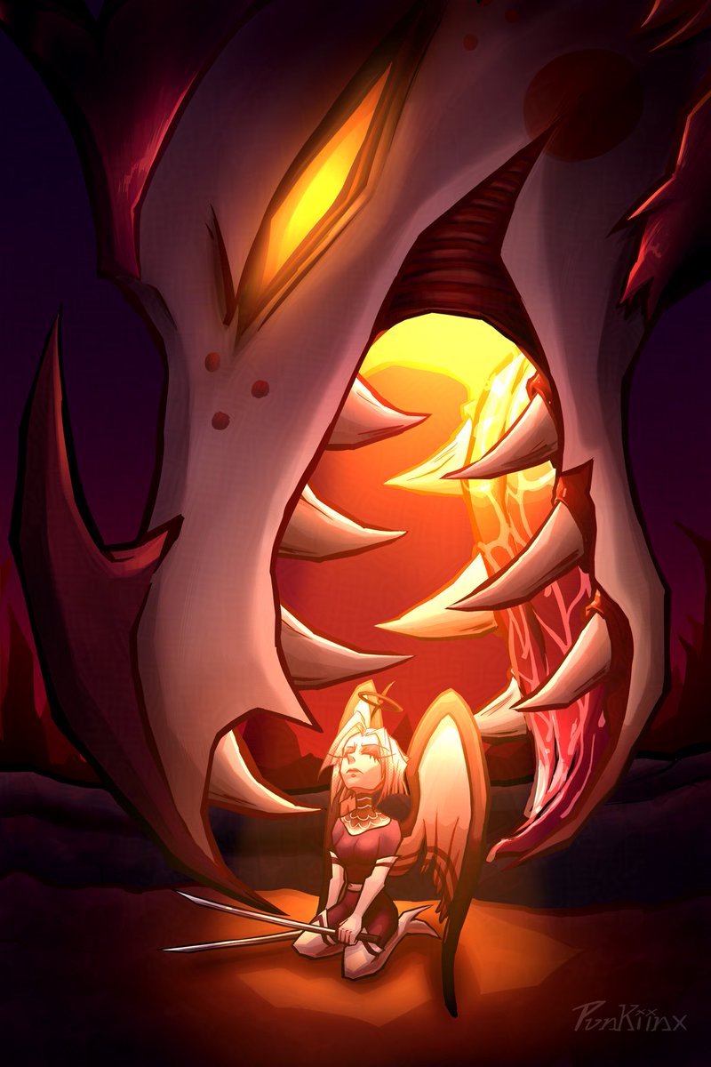 LuzillaTitan's tweet photo. -Angel’s Failure- 

Lute has failed to protect Adam. Now she will accept her fate. 
Art is made by @Punkiinx_neon 

#HazbinHotel #HazbinHotelFanart #hh #hhfanart #Lute #HazbinHotelLute https://t.co/bkIpTjSFT2