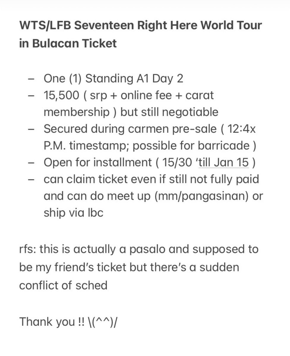 ho5hui's tweet photo. wts lfb seventeen right here world tour in bulacan ticket with very very long dop 😍❤️ https://t.co/N5JjecRgkW