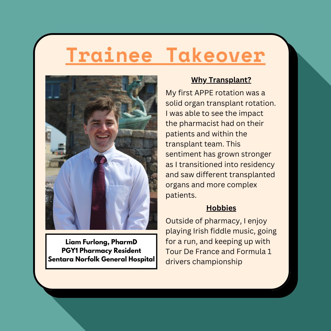 December is here already and so is a new #traineetakover! Liam Furlong, PharmD is a PGY1 resident at Sentara Norfolk General Hospital, and he has a month of excellent tips, tricks, and pearls in store.🎻🏎 Welcome to the #TxPharm family, Liam! #accp #txprn #pharmacyresidency