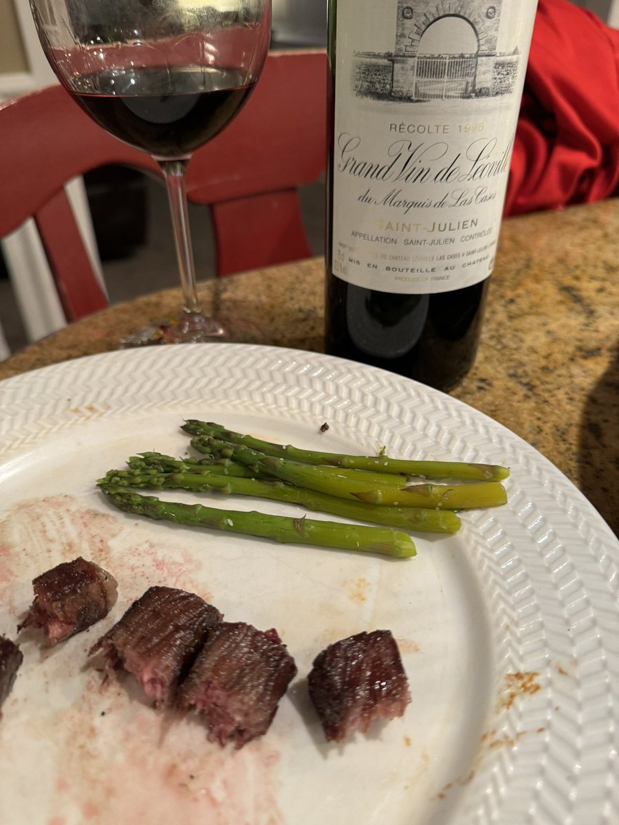 MikeBom's tweet photo. @MiamKitty Japanese wagyu and Las Cases.  The 1996 remains a fantastic vintage. https://t.co/9IZtfXnmA4