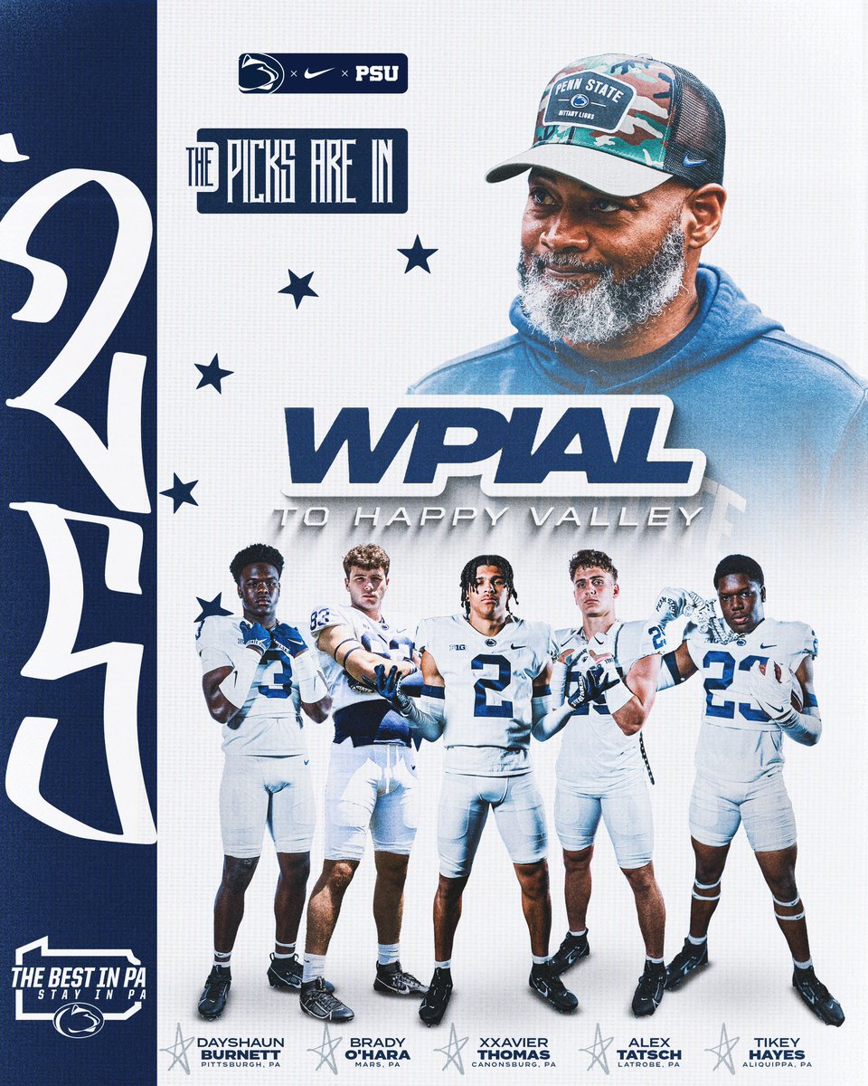 We Are … WPIAL <a href="/Tiqwaihayes/">✊🏽tikey✊🏽</a> <a href="/Xxavier_Thomas/">Xxavier Thomas</a> @BradyOHara4 <a href="/AlexTatsch5/">Alex Tatsch</a>  and <a href="/dburnett_10/">Dayshaun Burnett ( LB/ATH )</a> join our <a href="/PennStateFball/">Penn State Football</a> family!! <a href="/coachjfranklin/">James Franklin</a>
