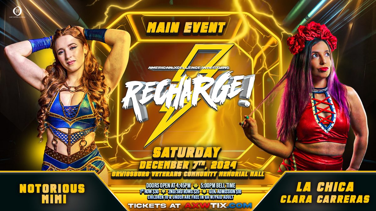 American Xcellence Wrestling | AXW (@official_axw) on Twitter photo ⚡ RECHARGE! THIS SATURDAY... ⚡
We can now confirm TWO of the matches taking place during the AXW RECHARGE! ⚡ tapings this Saturday, December 7th prior to AXW Presents JINGLEBRAWL 2024!
- "The Thespian" <a href="/TheJS_Hawthorne/">The Thespian J.S. Hawthorne</a> will go one-on-one with The Ace of Space Academy's ⚡ RECHARGE! THIS SATURDAY... ⚡
We can now confirm TWO of the matches taking place during the AXW RECHARGE! ⚡ tapings this Saturday, December 7th prior to AXW Presents JINGLEBRAWL 2024!
- "The Thespian" <a href="/TheJS_Hawthorne/">The Thespian J.S. Hawthorne</a> will go one-on-one with The Ace of Space Academy's