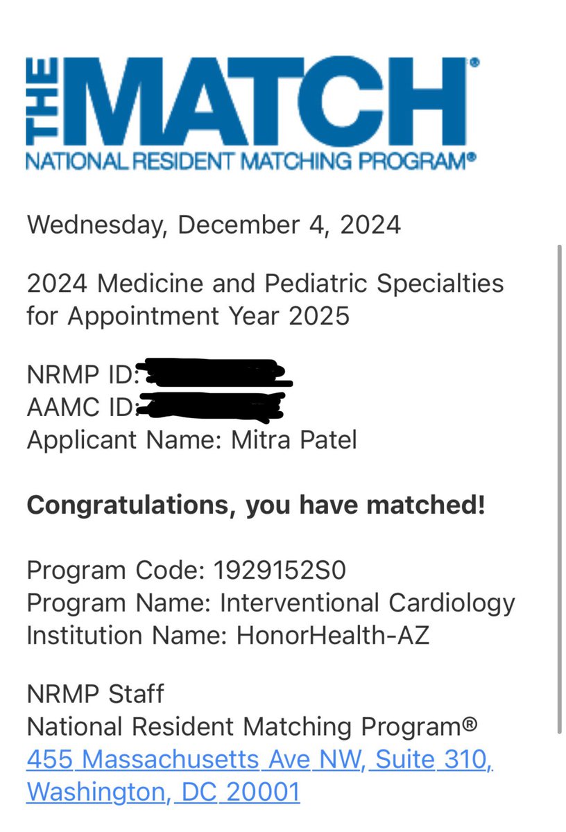 Super excited to announce that I matched at Honor Health Heart Institute/Arizona State University for Interventional/Structural Cardiology. 

Extremely thankful to God, my family/friends, and all of my mentors for their guidance and support! 

#CardioTwitter #Medtwitter #TheMatch