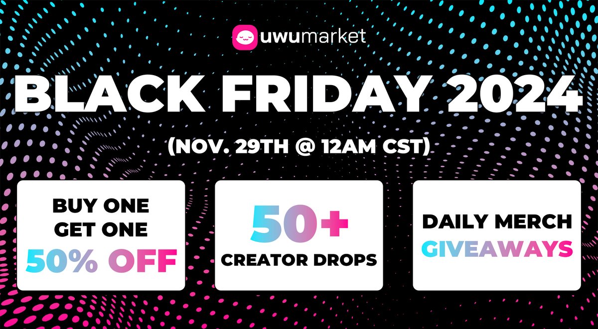 Black Friday Announcement! 🔴

Starting November 29th at 12 AM CST, we are starting our Buy One Get One 50% OFF sale!

Plus, there are 50+ creators dropping brand new products and Daily Merch Giveaways (more on that later).

BOGO deal applies to all 1,000+ Vtuber collections!