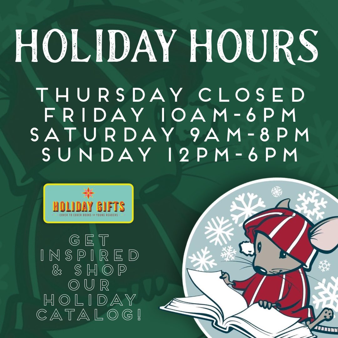 We look forward to finding the perfect book, bookish gift, &amp; #jellycat for you and your loved ones. On Thursday 11/28, we will be closed with regular hours resuming on Friday. Thank you! 

Shop our holiday catalog 24/7 at covertocoverchildrensbooks.com/holidays-2024
