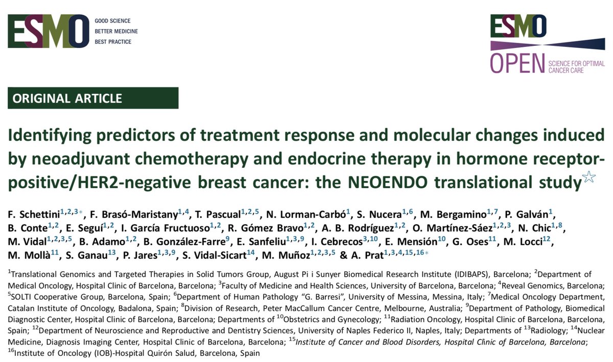Francesco Schettini, MD PhD 🇮🇹🇪🇸🇪🇺 (@francescosche20) on Twitter photo Finally out in <a href="/ESMO_Open/">ESMO Open</a> the main findings of my <a href="/myESMO/">ESMO - Eur. Oncology</a> #Fellowship research project focused on the
identification of predictors of response and molecular changes induced by neoadjuvant chemotherapy and endocrine therapy in HR+/HER2- #breastcancer.
What did we find? A thread 🧵 Finally out in <a href="/ESMO_Open/">ESMO Open</a> the main findings of my <a href="/myESMO/">ESMO - Eur. Oncology</a> #Fellowship research project focused on the
identification of predictors of response and molecular changes induced by neoadjuvant chemotherapy and endocrine therapy in HR+/HER2- #breastcancer.
What did we find? A thread 🧵