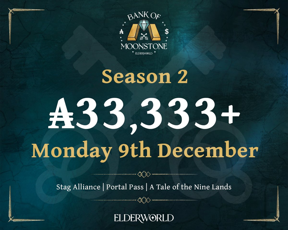StagAlliance's tweet photo. Season 2 is coming on the 9th of December!

You only need one NFT to get started.

Staking your NFTs, completing social quests, and playing mini games will earn you PSTG.

PSTG gives you $ADA, NFTs and other epic rewards like our limited edition hardcover collectable A Tale of the Nine Lands.

The Grand Vault is starting with 33,333 $ADA.

All season we’ll be adding more $ADA and NFTs to our vaults for you to claim.

The more you hold, the longer you hold, and the more strategic you are, the more PSTG you earn.

The more social quests you complete and mini games you play, the more PSTG you earn.

Sounds good? Get involved.
