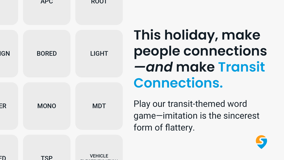 Swiftly (@swiftlyinc) on Twitter photo To all transit professionals today, thank you for connecting people. We want to give you the opportunity to make some new connections yourself! Transit Connections asks you to find something in common between four sets of four words. Play here: goswift.ly/transit-fun/tr… To all transit professionals today, thank you for connecting people. We want to give you the opportunity to make some new connections yourself! Transit Connections asks you to find something in common between four sets of four words. Play here: goswift.ly/transit-fun/tr…