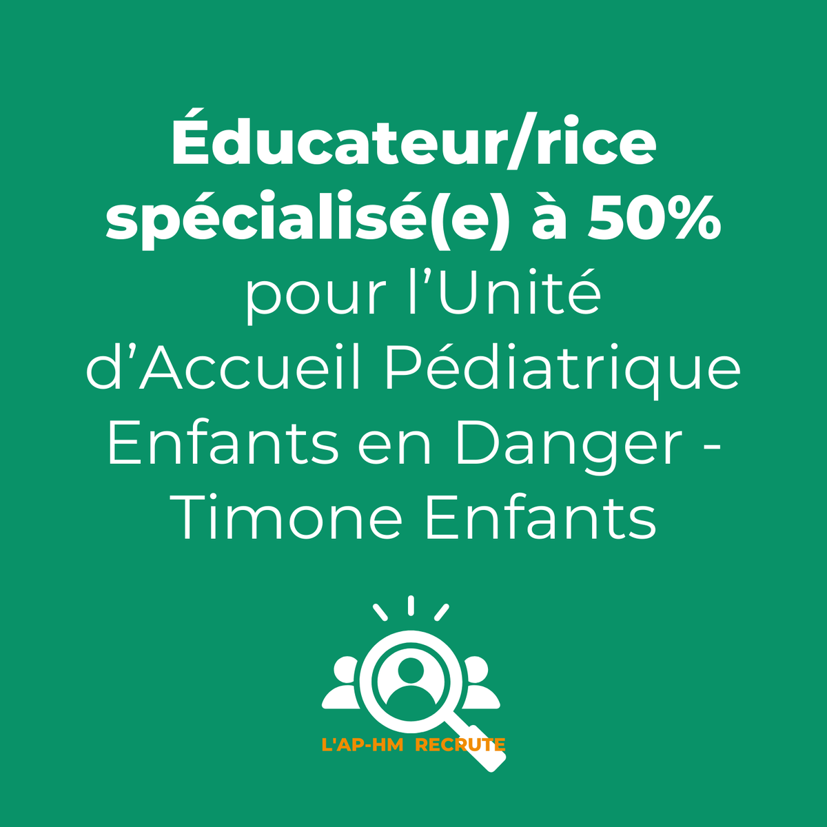 aphm_actu's tweet photo. 📣 L’UAPED, au sein du Pôle de Pédiatrie de la Timone Enfants, recrute un(e) Éducateur(rice) spécialisé(e) à mi-temps (50%). 💼
Rejoignez une équipe engagée dans la protection de l’enfance et collaborez avec des partenaires variés ! 🧑‍⚕️
#RecrutementAPHM #TimoneEnfants