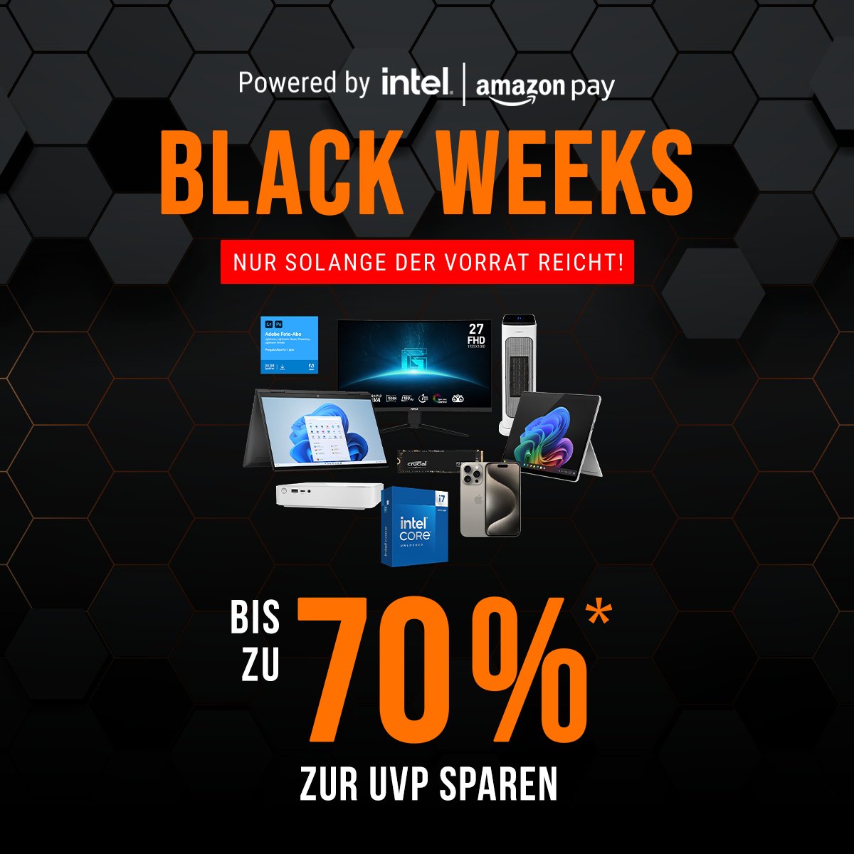 #Werbung 

Black Weeks bei <a href="/nbbilliger/">notebooksbilliger.de</a> 

Sind geile Sachen dabei! Von PCs, Beamer, Drucker, Tablets, Phones und vieles mehr. Ein Blick lohnt sich!

Zu den Angeboten: notebooksbilliger.de/black+weekend/…