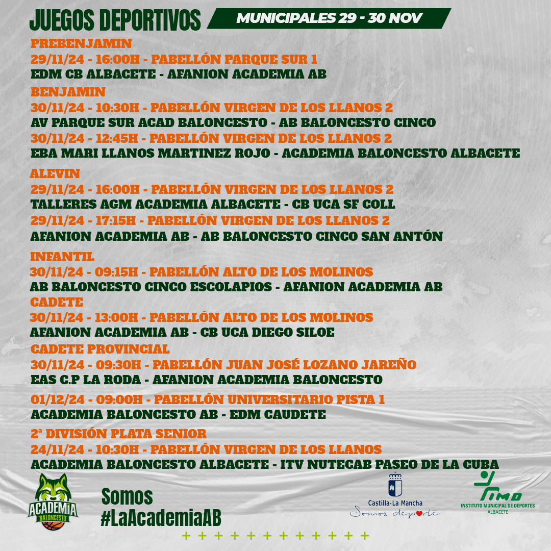 LaAcademiaAB's tweet photo. 💚 Hay un poco de fin de semana entre tantos partidos de cantera este finde 🤣
#SomosLaAcademia #LaAcademiaAB #AcademiaBaloncestoAlbacete #Baloncesto #Albacete #BaloncestoAlabcete #SegurosSoliss #Soliss https://t.co/iOjHFFEToh