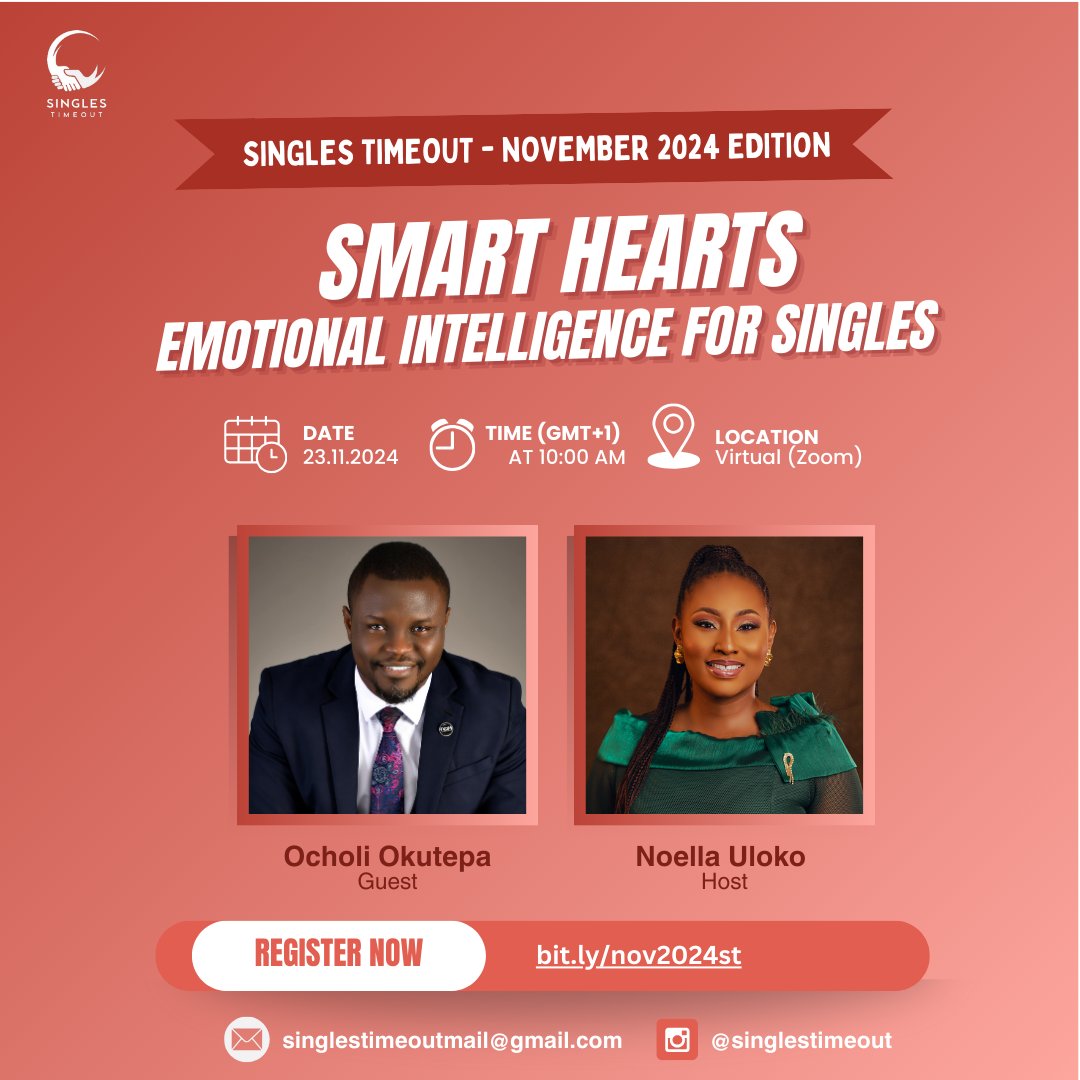TimeoutSingles's tweet photo. We are happy to present to you some of the notable lessons from our recently concluded Singles Timeout event this month. “Smart Hearts: Emotional intelligence for Singles”, facilitated by our phenomenal guest - Pastor @Okutepa https://t.co/Jlc1MWq9Vo
