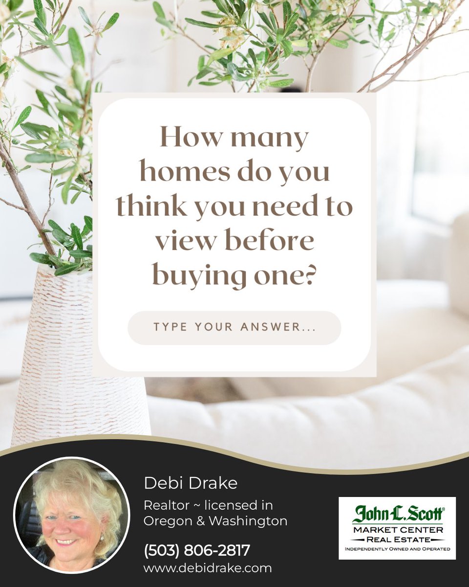 DebiDrakeSLNHMZ's tweet photo. When it comes to buying a home, how many homes do you think you need to view before feeling comfortable making a purchase? Would you feel comfortable buying the first home you see and like, or do you prefer to explore a few options before deciding?

#Debidrake https://t.co/LWPMA4upoP