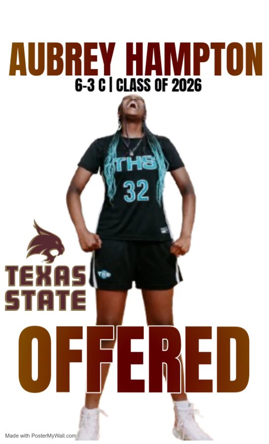 Aubrey Hampton (@aubreyhampton32) on Twitter photo So thankful and blessed!!! After having a great conversation with
<a href="/coachpaige30/">Paige Love</a> I am honored to have received an official offer from <a href="/TXStateWBB/">Texas State WBB</a> to become a Bobcat!!๐ฅ๐๐๐๐ฅ
#ownthepaint
#hardwork
#womensbasketball
#recruitcycreek So thankful and blessed!!! After having a great conversation with
<a href="/coachpaige30/">Paige Love</a> I am honored to have received an official offer from <a href="/TXStateWBB/">Texas State WBB</a> to become a Bobcat!!๐ฅ๐๐๐๐ฅ
#ownthepaint
#hardwork
#womensbasketball
#recruitcycreek