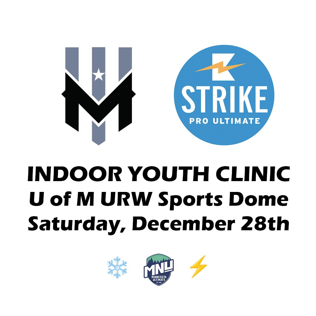 The Wind Chill and Strike are teaming up to bring two indoor youth clinics to the U of M URW Sports Field Complex (Dome) on Sunday, December 15th and Saturday, December 28th!