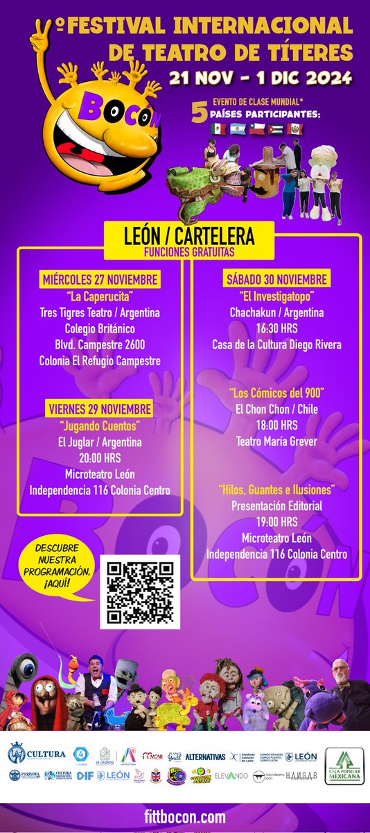 iguanomayor's tweet photo. Para quienes anden en #LeónGto e #Irapuato, les dejo la cartelera del @FESTIVALBOCON. Vale la pena que vayan a sus funciones.

Es un festival independiente que se está haciendo con mucho amor.
#Festivalbocon #Fittbocon 
#Titeres #Cultura #Entretenimiento https://t.co/cO4IYJbW5t