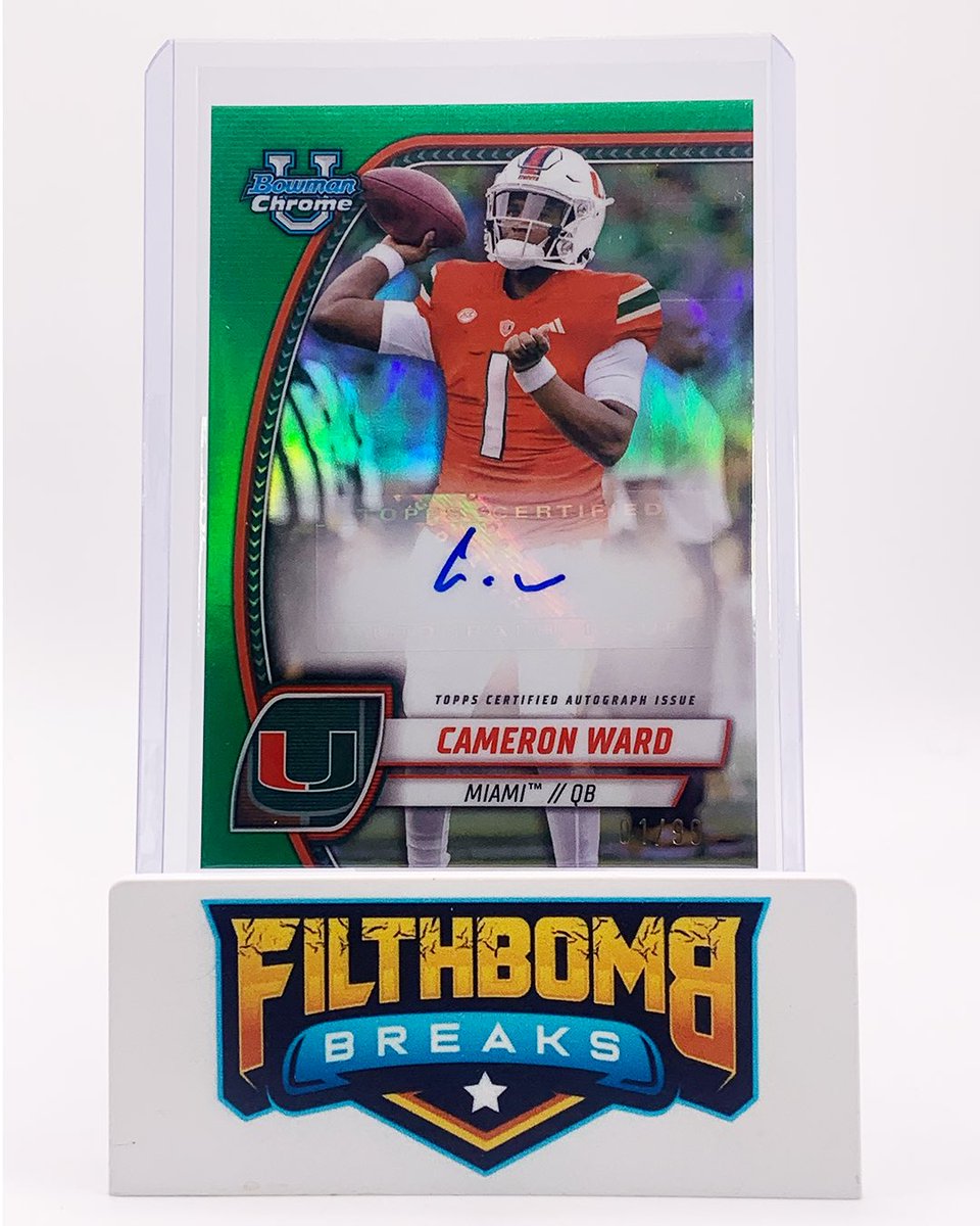 filthbombbreaks's tweet image. You need to join @stephen_filthbomb &amp;amp; @john_filthbomb on @fanaticslive, because they’re ripping 2024 Bowman Chrome University Football!

They’re running PYP (Pick Your Player) Breaks all day! Go get your players!

Is Cam Ward the No. 1 pick in the NFL Draft? #camward