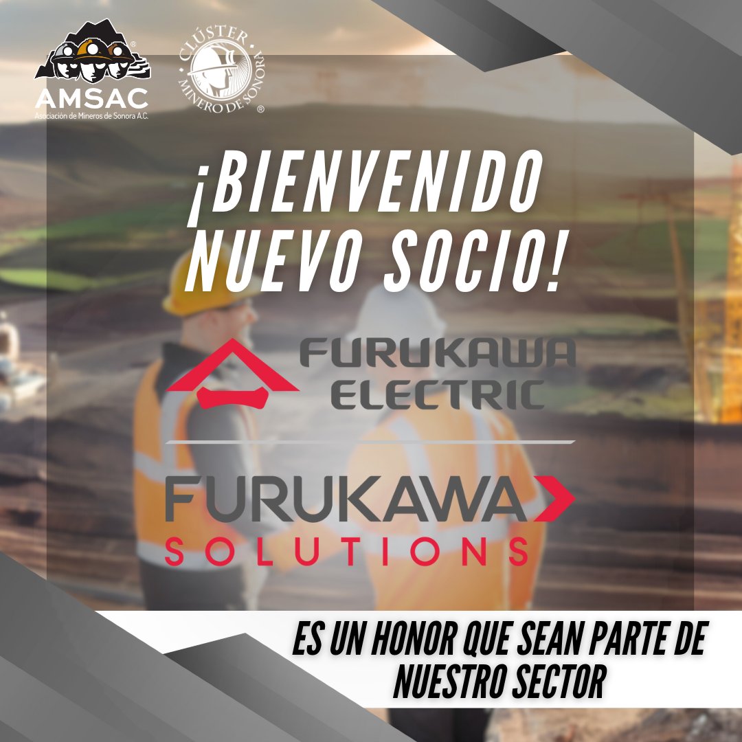 👷¡Le damos la bienvenida a nuestro nuevo socio Furukawa Solutions !👷‍♀️ 
Trabajaremos de manera conjunta para fortalecer nuestra Industria Minera. ¡Enhorabuena! 👏

@furukawa_es 
<a href="/AMSACSONORA/">AMSAC</a> 
<a href="/ClusterDeSonora/">Clúster Minero de Sonora</a>