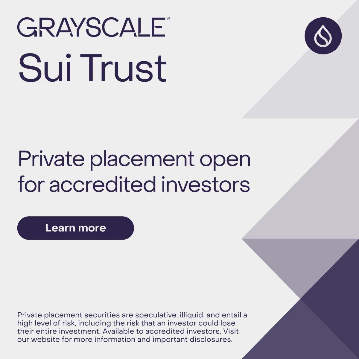 Grayscale's tweet photo. Grayscale Sui Trust is open to eligible accredited investors seeking exposure to $SUI, a third-generation blockchain designed to help address scalability and transaction costs.

Learn more, see important disclosures, or reach out to us: https://t.co/WgCAFA7E8L https://t.co/Igc5x2PAFR