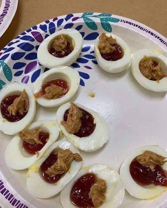 Who’s coming over for Thanksgiving? I made PB &amp; J deviled eggs.